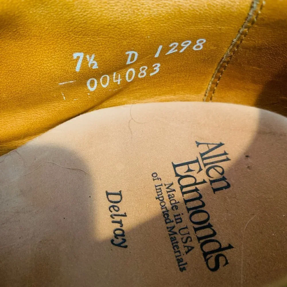 Allen Edmonds Mens Delray Oxford Leather Dress Shoes Size 7.5 D